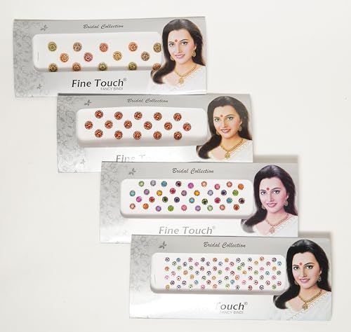 IBA Indianbeautifulart 4Er-Pack (136 Stück), Mehrfarbige Bindis Als Stirnaufkleber, Rundes Selbstklebendes Bindi, Stirnschmuck Für Frauen, Indisches Bindiya-Stirn-Tika von IBA Indianbeautifulart