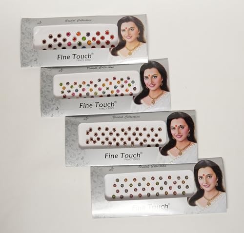 IBA Indianbeautifulart 4Er-Pack (156 Stück), Mehrfarbige Bindis Als Stirnaufkleber, Rundes Selbstklebendes Bindi, Stirnschmuck Für Frauen, Indisches Bindiya-Stirn-Tika von IBA Indianbeautifulart