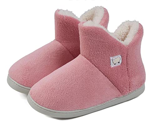 Home Pelzige Bootie Hausschuhe Frauen Männer Winter Warme Stiefel Plüsch Fleece Schuhe für Indoor Outdoor,35-36,pink von IBAIOU