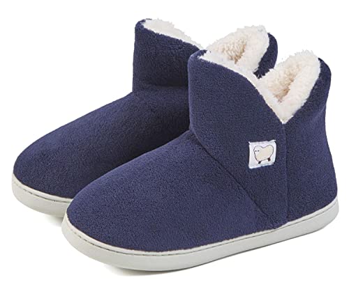 Home Pelzige Bootie Hausschuhe Frauen Männer Winter Warme Stiefel Plüsch Fleece Schuhe für Indoor Outdoor,39-40,blue von IBAIOU