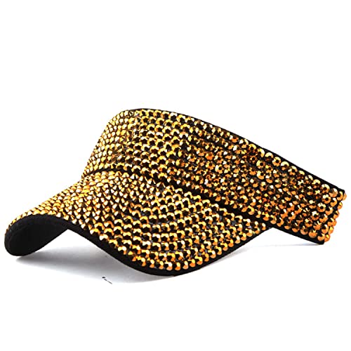 IBAIOU Bling Strass Plain Strandhut Sport Sonnenblende Hut für Damen Herren Outdoor Verstellbare Sommerkappe zum Radfahren Laufen (Gold) von IBAIOU