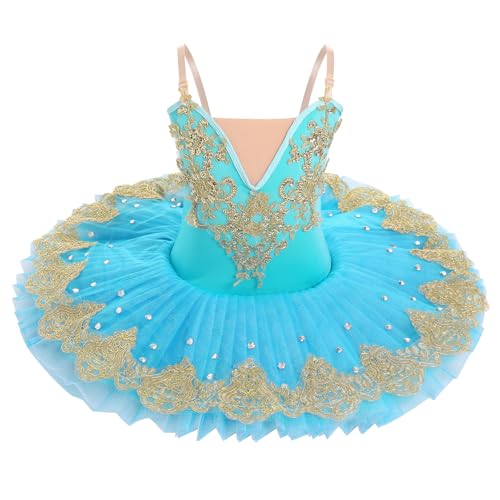 Ballettkleidung Mädchen 3-14-Jahre für Tanz: Tüll Pailetten Ballettkleid mit verstellbarem Träger - Kinder Tanzkleid für Balett Eiskunstlauf Rollkunstlauf blau 11-12 Jahre von IBAKOM