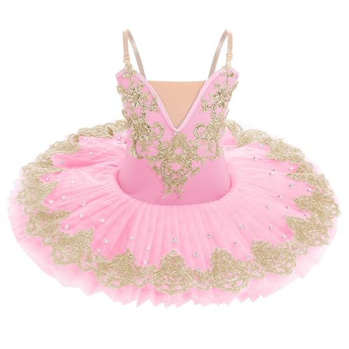 Ballettkleidung Mädchen 3-14-Jahre für Tanz: Tüll Pailetten Ballettkleid mit verstellbarem Träger - Kinder Tanzkleid für Balett Eiskunstlauf Rollkunstlauf rosa 4-5 Jahre von IBAKOM