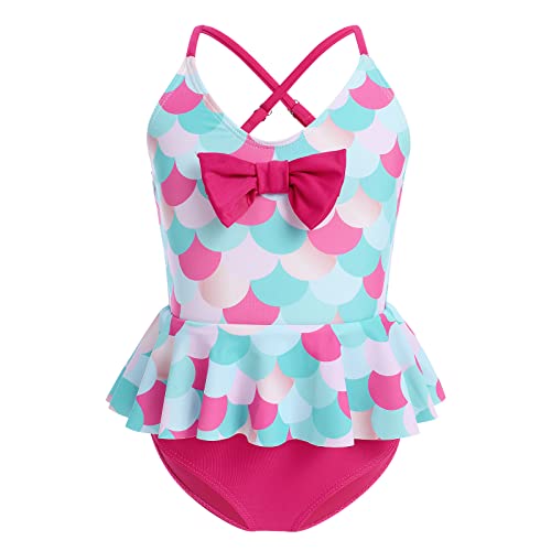 IBAKOM Badeanzug Mädchen Schwimmen Sommer Swimsuit Rüschen Hawaiian Bademode Strand Kinder Bikini Badebekleidung mit Verstellbare Schultergurte Meerjungfrau Schwimmanzug Set rosa 11-12 Jahre von IBAKOM