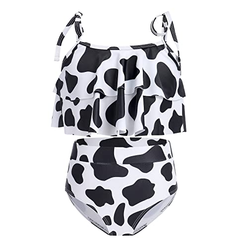 IBAKOM Badeanzug Mädchen Schwimmen Sommer Swimsuit Rüschen Hawaiian Bademode Strand Kinder Bikini Badebekleidung mit Verstellbare Schultergurte Meerjungfrau Schwimmanzug Set schwarz 11-12 Jahre von IBAKOM