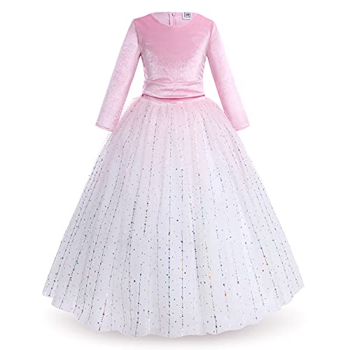 IBAKOM Blumenmädchen Formale Samt 3/4 Ärmel Tüll Langes Kleid Festzug Ballkleid Brautjungfer Hochzeit Weihnachten Kommunion Geburtstagsfeier Kinder Schule Abschlussballkleid Hellrosa 13-14 Jahre von IBAKOM