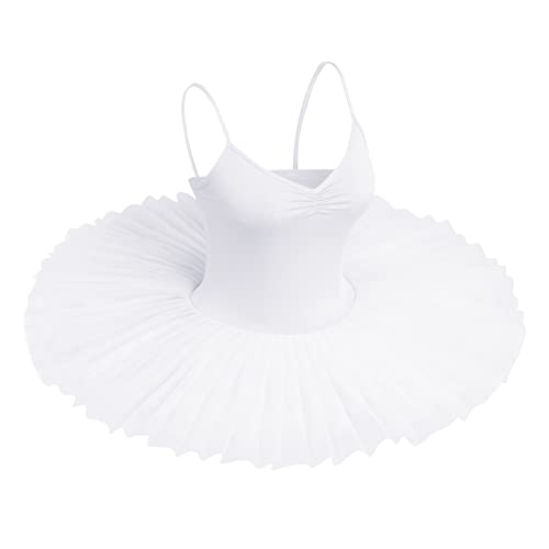 IBAKOM Damen Ballettkleid Tanzkleid Tutu Kleid Schwanentanz Kostüm Spaghettiträger Leibchen Trikot Ballsaal Ballerina Eislaufen Tanzkleidung Weiß S von IBAKOM