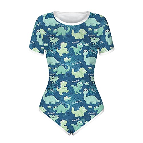 IBAKOM Damen Kurzarm Pyjama Body Niedlicher Print Einteiler Strampler Trikot Nachtwäsche Pyjamas Pj Teddy Overall Schlafanzug Oberteile Grün L von IBAKOM