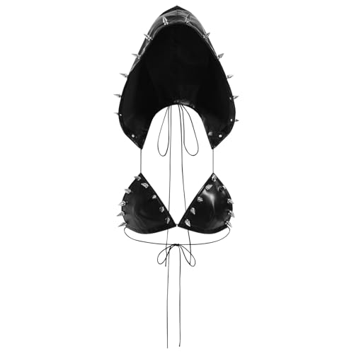 IBAKOM Festival Outfit Damen Sexy Bikini Crop Top mit Nieten Kapuze PU Leder BH Oberteil Punk Dessous Sets Clubwear Musik Rave Cowgirl Kostüm Für Nachtclub Party Karneval schwarz S IBAKOM Festival Outfit Damen Sexy Bikini Crop Top mit Nieten Kapuze PU Leder BH Oberteil Punk Dessous Sets Clubwear Musik Rave Cowgirl Kostüm Für Nachtclub Party Karneval schwarz S von IBAKOM