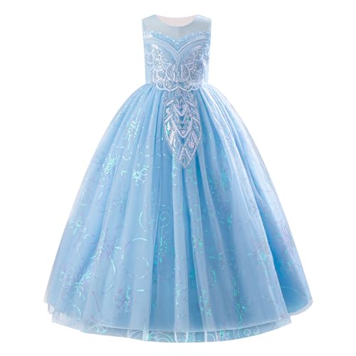 IBAKOM Festliche Kleider Mädchen: Prinzessin Kleid für Hochzeit Blumenmädchenkleid Brautjungfernkleider- A-Linie Sommerkleider Kommunionkleid Geburtstag Abendkleid Ballkleid Lang blau 9-10 Jahre von IBAKOM