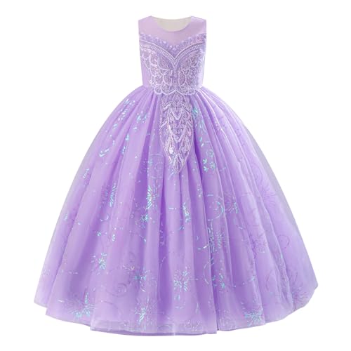 IBAKOM Festliche Kleider Mädchen: Prinzessin Kleid für Hochzeit Blumenmädchenkleid Brautjungfernkleider- A-Linie Sommerkleider Kommunionkleid Geburtstag Abendkleid Ballkleid Lang lila 6-7 Jahre von IBAKOM