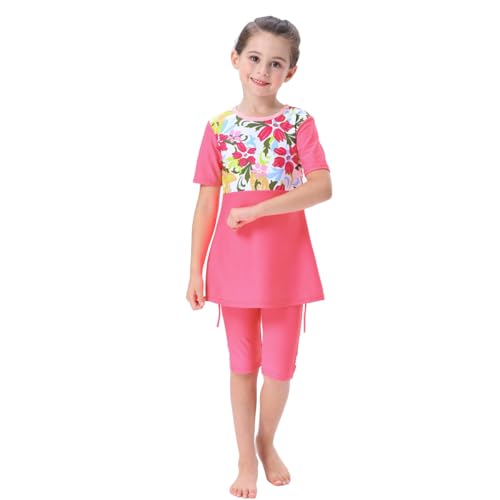 IBAKOM Kinder Kleinkind Mädchen Modest Bademode 2 Stück Burkini Langarm/Kurzarm Rash Guard Badeanzug Top Hose Strandkleidung Surfen Muslimisch Islamischer Badeanzüge 2# Rosa 3-4 Jahre von IBAKOM