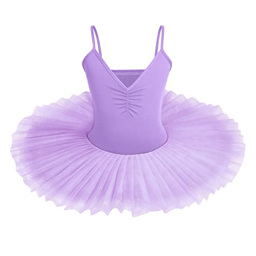 IBAKOM Kinder Mädchen Ballettkleid Schwanensee Kostüm Tanzen Tutu Kleid V-Ausschnitt Camisole Trikot Tanzkleidung Ballerina Gymnastik Spaghettiträger Ärmelloses Tanzoutfit Helles Lila 4-5 Jahre von IBAKOM