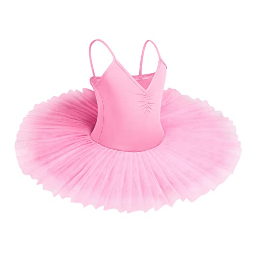 IBAKOM Kinder Mädchen Ballettkleid Schwanensee Kostüm Tanzen Tutu Kleid V-Ausschnitt Camisole Trikot Tanzkleidung Ballerina Gymnastik Spaghettiträger Ärmelloses Tanzoutfit Hellrosa 4-5 Jahre von IBAKOM
