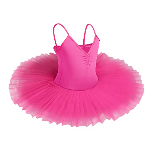 IBAKOM Kinder Mädchen Ballettkleid Schwanensee Kostüm Tanzen Tutu Kleid V-Ausschnitt Camisole Trikot Tanzkleidung Ballerina Gymnastik Spaghettiträger Ärmelloses Tanzoutfit Rosenrot 4-5 Jahre von IBAKOM