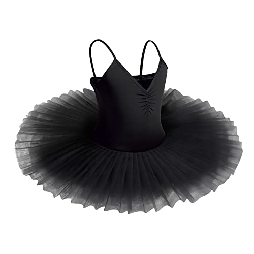 IBAKOM Kinder Mädchen Ballettkleid Schwanensee Kostüm Tanzen Tutu Kleid V-Ausschnitt Camisole Trikot Tanzkleidung Ballerina Gymnastik Spaghettiträger Ärmelloses Tanzoutfit Schwarz 13-14 Jahre von IBAKOM