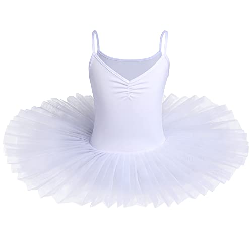 IBAKOM Kinder Mädchen Ballettkleid Schwanensee Kostüm Tanzen Tutu Kleid V-Ausschnitt Camisole Trikot Tanzkleidung Ballerina Gymnastik Spaghettiträger Ärmelloses Tanzoutfit Weiß 11-12 Jahre von IBAKOM