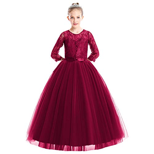 IBAKOM Kinder Mädchen Spitze Blumen 3/4 Ärmel Hochzeit Blumenmädchen Tüll Langes Kleid Prinzessin Formale Feier Abend Maxikleid Weinrot 7-8 Jahre IBAKOM Kinder Mädchen Spitze Blumen 3/4 Ärmel Hochzeit Blumenmädchen Tüll Langes Kleid Prinzessin Formale Feier Abend Maxikleid Weinrot 7-8 Jahre von IBAKOM