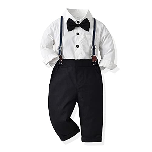 IBAKOM Kleinkind Baby Jungen Gentleman Smoking Anzug Fliege Hemden + Hosenträger Hosen Formelle Party Geburtstag Hochzeit Kleidung Set 02 Weiß 4-5 Jahre von IBAKOM
