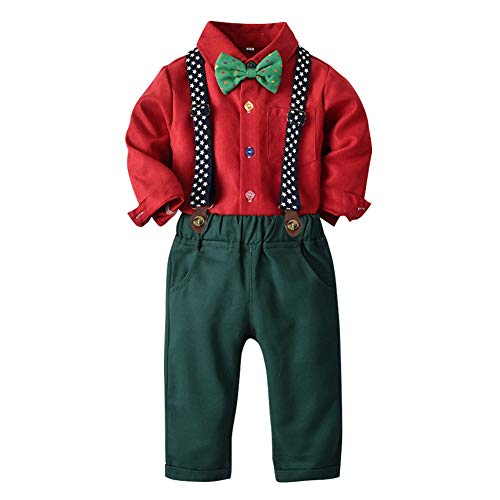 IBAKOM Kleinkind Baby Jungen Gentleman Smoking Anzug Fliege Hemden + Hosenträger Hosen Formelle Party Geburtstag Hochzeit Kleidung Set Rot 1 18-24 Monate von IBAKOM
