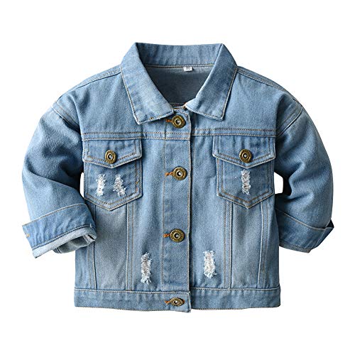IBAKOM Kleinkind Baby Jungen Jeansjacke Kinder Mädchen Jeans Jacke Mantel Kapuze/Reversals Langarm Blau Denim Tops Button Down Cowboy FrüHling Herbst Casual Outwear Blau 1 6 Monate von IBAKOM