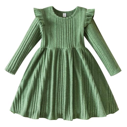 IBAKOM Mädchen Strickkleid Langarm Herbst Winter Pullover Kleid Weihnachtskleid Kinder Festlich Hochzeit Blumenmädchenkleid Für Weihnachten Geburtstag Party Bankett Urlaub Freizeit grün 5 Jahre von IBAKOM