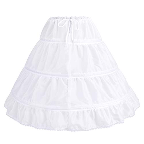 IBAKOM Petticoat für Mädchen, halber 3 Reifen, Mädchen, Blume, Crinolin, Petticoat zur Kommunion, Hochzeit, Brautjungfer, Kordel, unter Rock, weiß, 3- 8 Jahre von IBAKOM