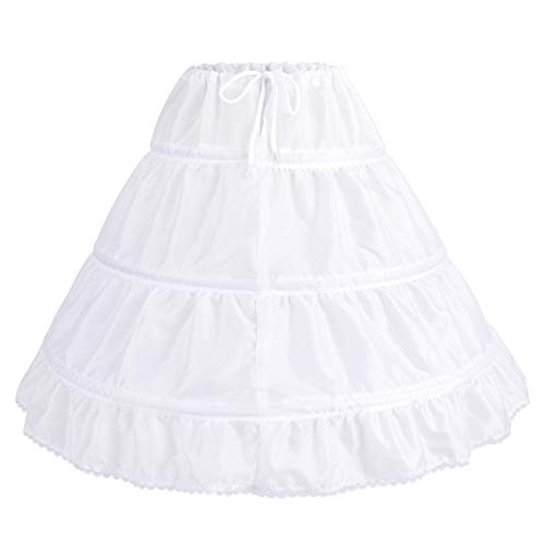 IBAKOM Reifrock Mädchen Petticoat Unterrock 3 Reifen Blumenmädchen Hochzeit Brautjungfer Underskirt Kordelzug Krinoline Unterrock für Kinder Hochzeitskleid Ballkleid Rock Weiß weiß 3-8 Jahre von IBAKOM