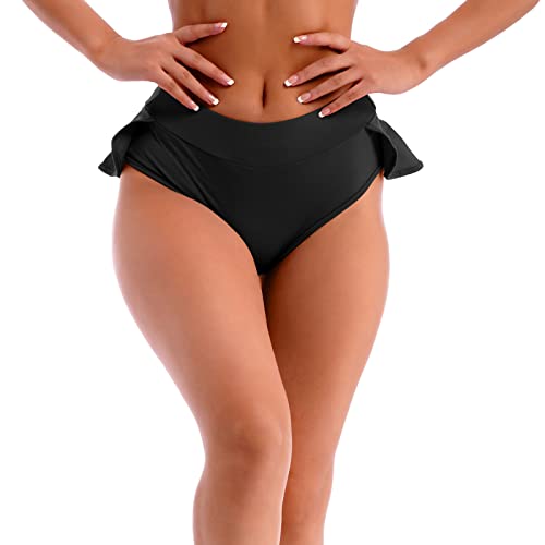 IBAKOM Tennisrock Damen Sportrock Tenniskleid Rock mit Hose drunter Minirock Skort Golf Yoga Jogging Poledance Tennis-Shorts für Damen Rüschen Activewear Rave Festival Outfit Schwarz M von IBAKOM