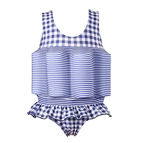 IBAKOM Unisex Kleinkind Baby Badeanzüge Jungen Mädchen Float Badeanzug Einteilige schwimmende Badebekleidung mit verstellbarem Auftrieb Schwimmanzug Bademode Blau - Plaid 18-24 Monate von IBAKOM
