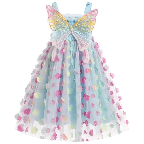 Sommerkleid Mädchen 3D Schmetterling Tüllkleid Ärmellose Prinzessin Tutukleid Festlich Hochzeit Blumenmädchen Kleid Taufkleider Geburtstag Outfit Fotoshooting Partykleid Geschenk IBAKOM blau 5-6 Jahre von IBAKOM