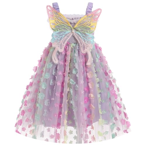 Sommerkleid Mädchen 3D Schmetterling Tüllkleid Ärmellose Prinzessin Tutukleid Festlich Hochzeit Blumenmädchen Kleid Taufkleider Geburtstag Outfit Fotoshooting Partykleid Geschenk IBAKOM lila 3-4 Jahre von IBAKOM
