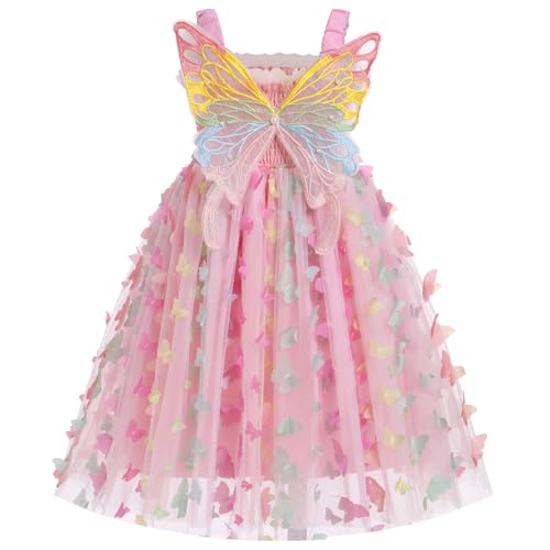 Sommerkleid Mädchen 3D Schmetterling Tüllkleid Ärmellose Prinzessin Tutukleid Festlich Hochzeit Blumenmädchen Kleid Taufkleider Geburtstag Outfit Fotoshooting Partykleid Geschenk IBAKOM rosa 3-4 Jahre von IBAKOM