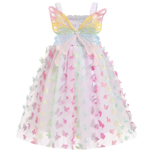 Sommerkleid Mädchen 3D Schmetterling Tüllkleid Ärmellose Prinzessin Tutukleid Festlich Hochzeit Blumenmädchen Kleid Taufkleider Geburtstag Outfit Fotoshooting Partykleid Geschenk IBAKOM weiß 6-7 Jahre von IBAKOM