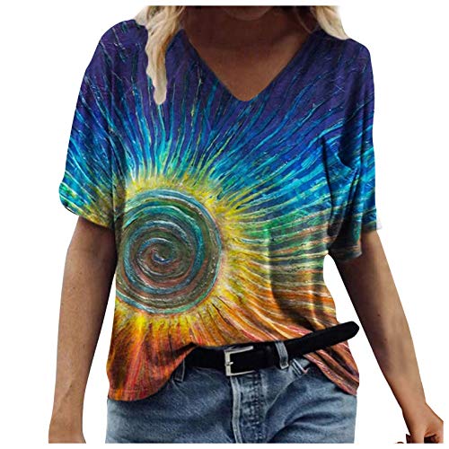 IBAOBAO 3D Druck Damen T-Shirt Sommer Kurzarm Oberteile Tshirt V-Ausschnitte Loose Tunika Bluse Bunte Motiv Tops Oversize Shirt Top Pulli von IBAOBAO