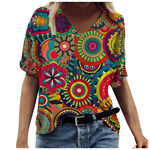 IBAOBAO 3D Druck Damen T-Shirt Sommer Kurzarm Oberteile Tshirt V-Ausschnitte Loose Tunika Bluse Bunte Motiv Tops Oversize Shirt Top Pulli von IBAOBAO