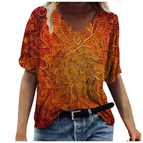 IBAOBAO 3D Druck Damen T-Shirt Sommer Kurzarm Oberteile Tshirt V-Ausschnitte Loose Tunika Bluse Bunte Motiv Tops Oversize Shirt Top Pulli von IBAOBAO