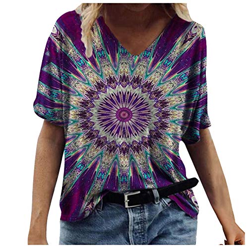 IBAOBAO 3D Druck Damen T-Shirt Sommer Kurzarm Oberteile Tshirt V-Ausschnitte Loose Tunika Bluse Bunte Motiv Tops Oversize Shirt Top Pulli von IBAOBAO