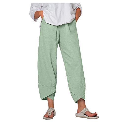 Lulupi Damen Leinenhose Lange Baumwolle Sommerhose Leinen Bequeme Freizeithose Strandhose Loose Einfarbig Hose Große Größen Yogahose Haremshose von IBAOBAO