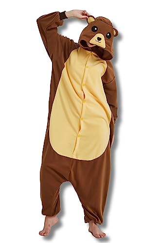 IBAX® Polar Fleece Erwachsene Tier Onesie Pyjama Erwachsene Onesie Kostüm Tier Onesies für Erwachsene Halloween Onesie Erwachsene, Brown Bear, XL von IBAX