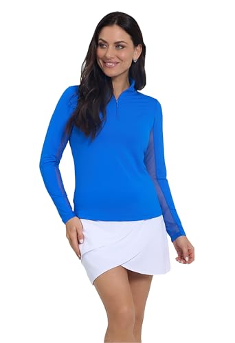 IBKUL Athleisure Wear 80000 Sonnenschutz-Top, LSF 50+, kühlend, einfarbig, einfarbig, Stehkragen, Größe M, Blau von IBKUL