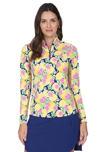 IBKUL Athleisure Wear Sonnenschutz UPF 50+ Icefil Cooling Tech Calista Print Langarm Mock Neck Top - 10652, Farbe: Navy Multi - Druck: Calista, X-Groß von IBKUL