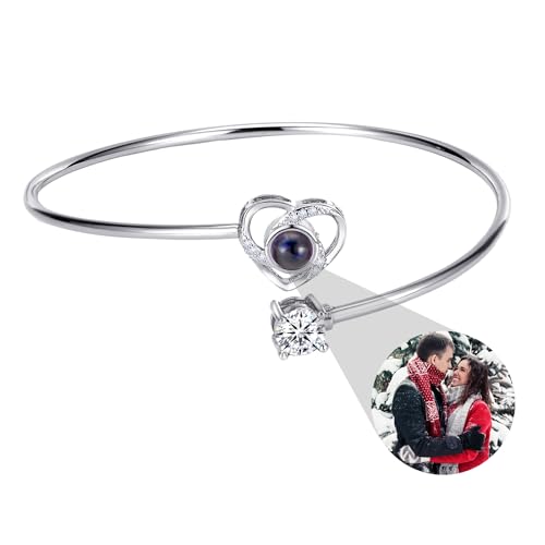 IBLUCTRY Benutzerdefinierte Armband mit Bild Innen Personalisierte Foto Projektion Armband Herz Anhänger Bild Armband Gedenkgeschenk für Frauen Männer Paare Weihnachten Geburtstag von IBLUCTRY