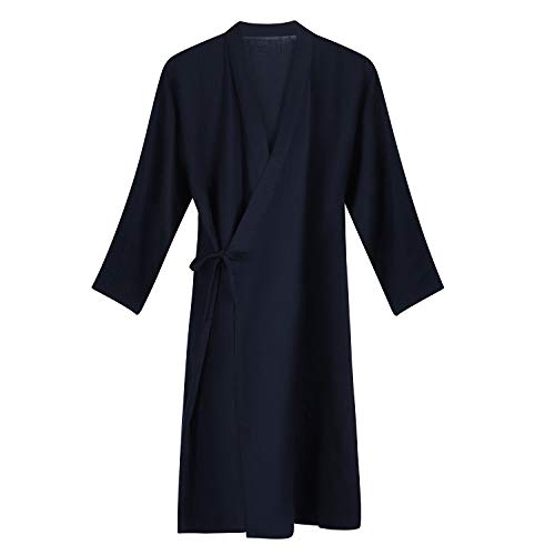 Bademantel Herren Japanischer Kimono Morgenmantel Lang Pyjamas Baumwolle Saunamantel Nachtwäsche Schlafanzug Robe Negligee Nachthemd V-Ausschnitt Lingerie Locker Sleepwear mit Tasche von IBLUELOVER