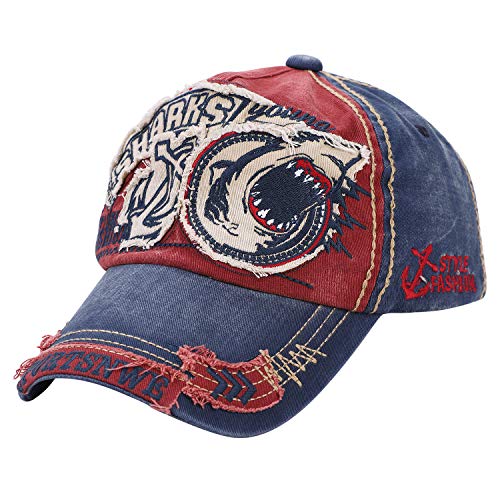 Baseball Cap Damen Baseballkappe Hai Kappe Jungen Herren Baseballmütze Patch Sonnenschutz Baseball Vintage Hip-Hop Snapback Baumwolle Strand Mütze für Sport Camping Golf von IBLUELOVER