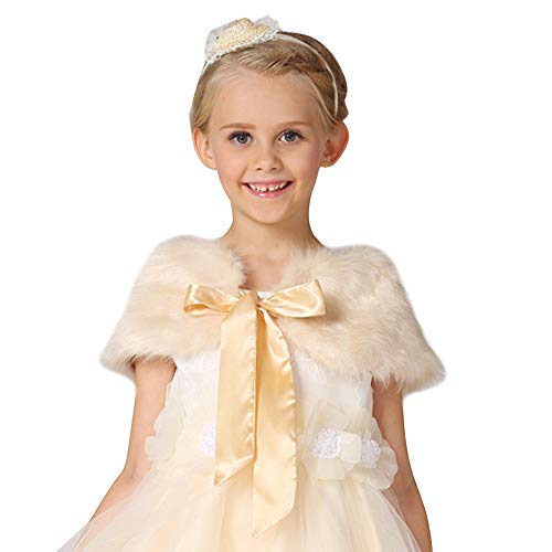 Brautzusatz Mädchen Kinder Brautschal Kunstpelz Stola Musikalisch Prinzessin Cape mit Band Hochzeit Blumenmädchen Schulterjacke Kommunion Tücher Cosplay Party Kostüm Weihnacht Geschenk von IBLUELOVER