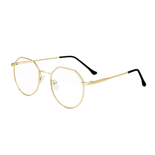 Brille Metallrahmen Blaulichtbrille Brillengestelle Pantobrille Computerbrille Fensterglas Nerdbrille Ohne Sehstärke Streberbrille Damen Herren Ebenenspiegel Brillefassung mit Nasenpad Leicht von IBLUELOVER