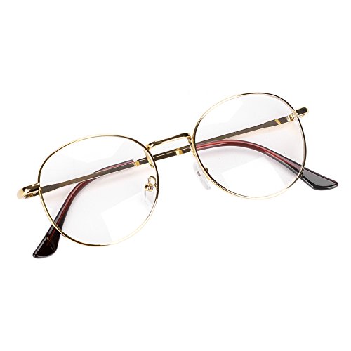 IBLUELOVER Brille Metallrahmen Unisex Brillengestelle Retro 60 er Fensterglas Damen Herren Brillefassung Runde Pantobrille mit Nasenpad Leicht Nerdbrille Ohne Sehstärke Streberbrille Ebenenspiegel von IBLUELOVER