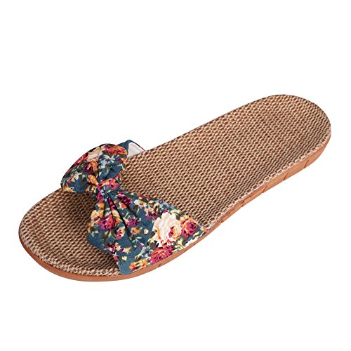 Frauen Pantoletten Hausschuhe Rutschfest Flache Schuhe Weiche Sohle Sandalen Leinen Pantoffeln Damenschuhe Home Sommerschuhe Slipper Blumen Slippers Hausschuhe Strand Komfort Zehentrenner Strandschuhe von IBLUELOVER