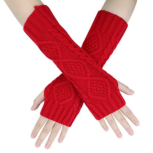 Handwärmer Fingerlose Gestrickt Armwärmer Halbfinger Winterhandschuhe Handgelenk Arm Pulswärmer Fäustlinge Handgelenkwärmer Rhombus Muster Armstulpen Strickhandschuhe für Damen Mädchen von IBLUELOVER